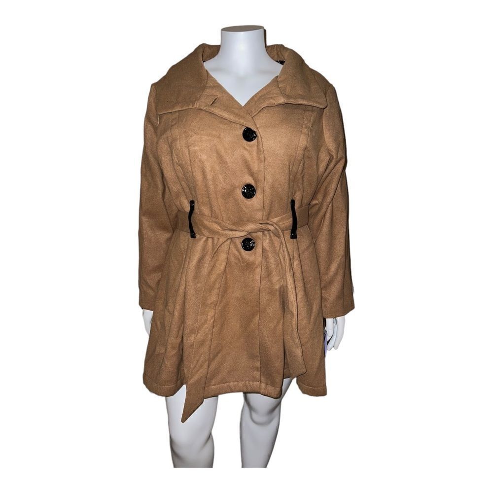 Madden Girl Juniors Drama Belted Skirted Camel Coat Plus Size 3X NWT - Picture 2 of 9